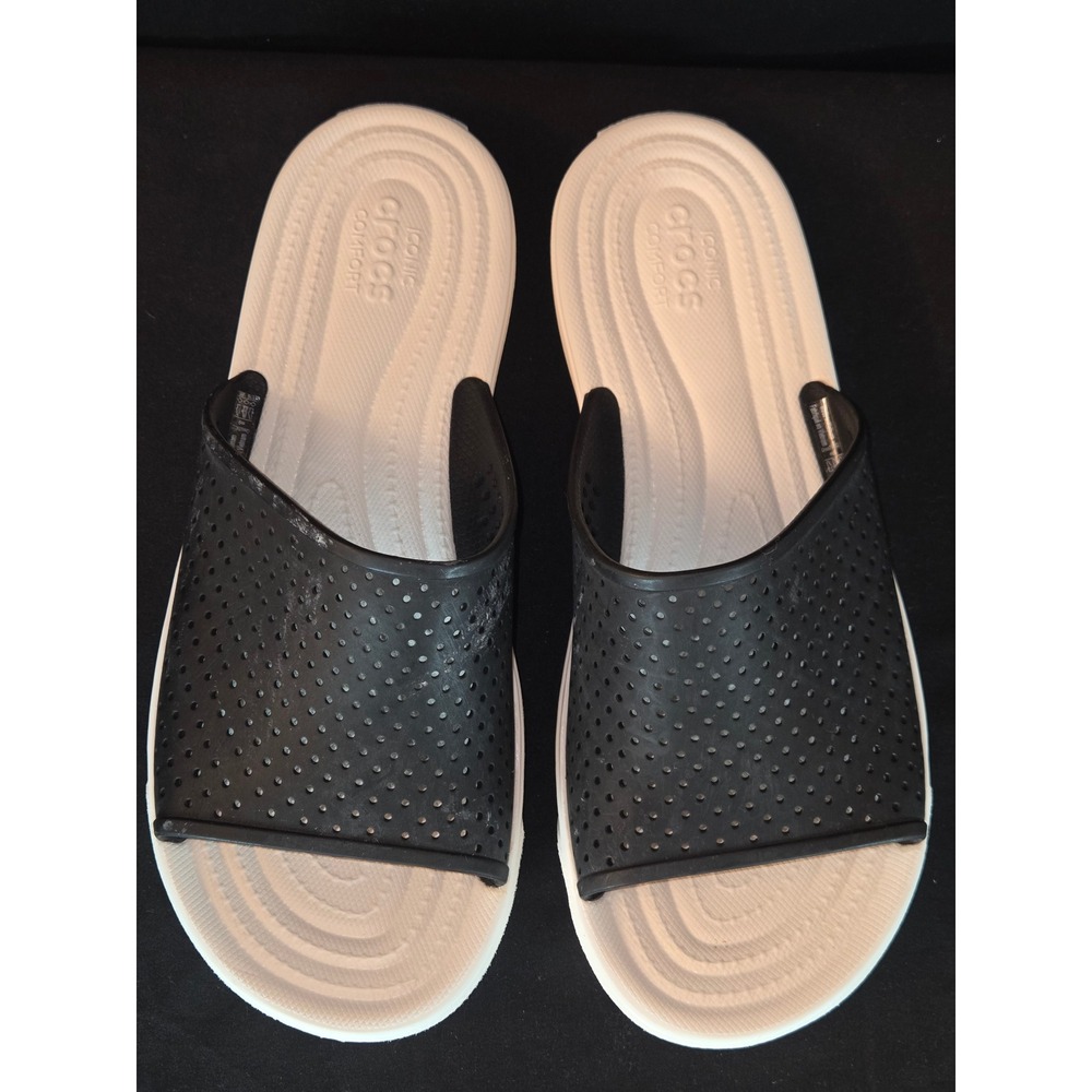 Crocs M9 Mens Slides Sandals‎ Black Perforated Slip On Comfort Sandal